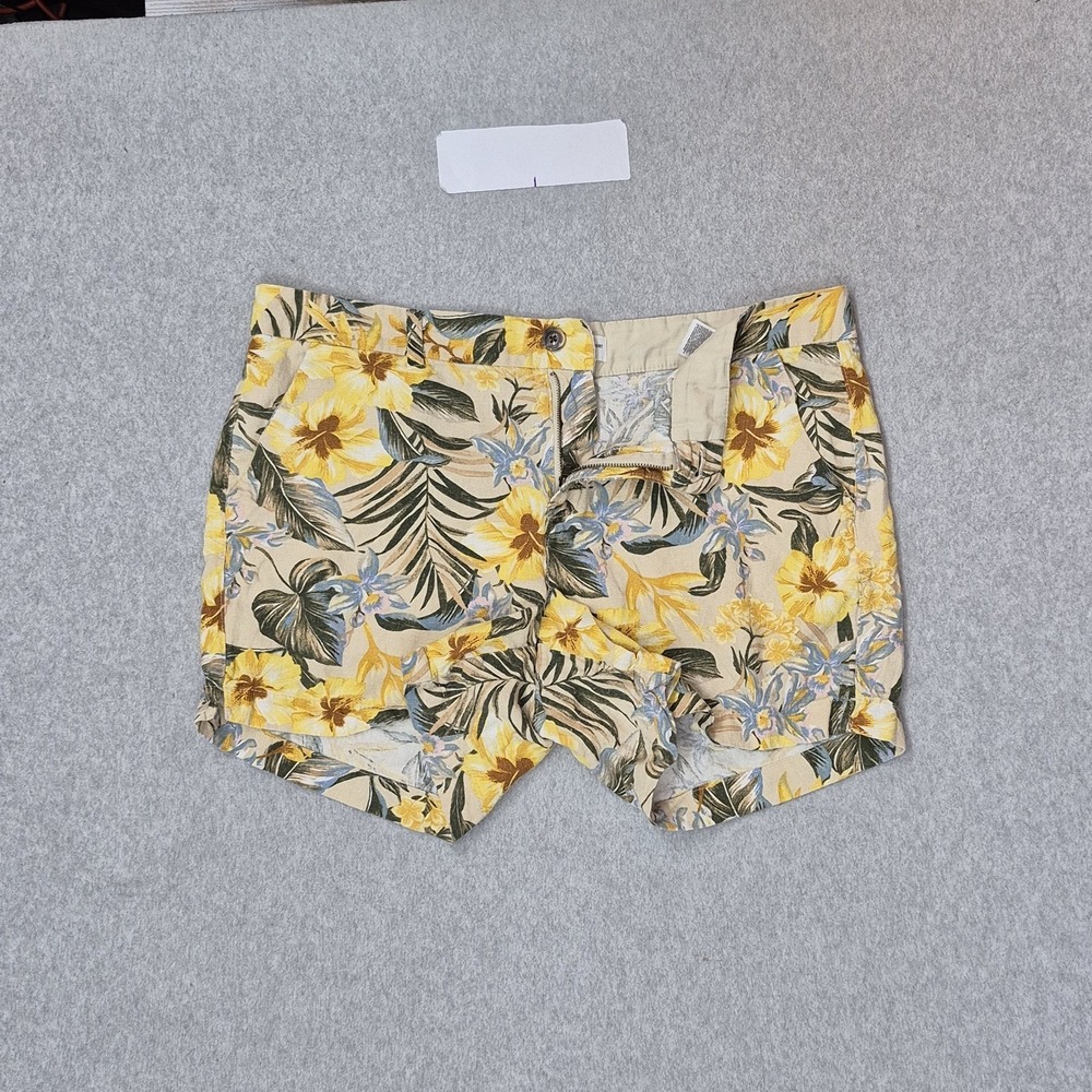 Old Navy Women Shorts 14 Yellow Linen Rayon Floral Everyday Short